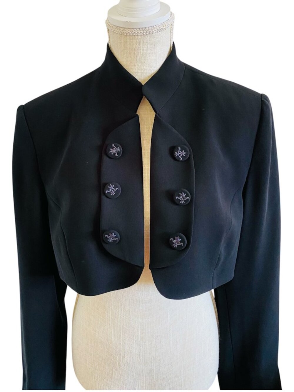 NWT Tristan & Iseut Black Cropped Bolero Jacket Military Embroidered Fit L Sz XL